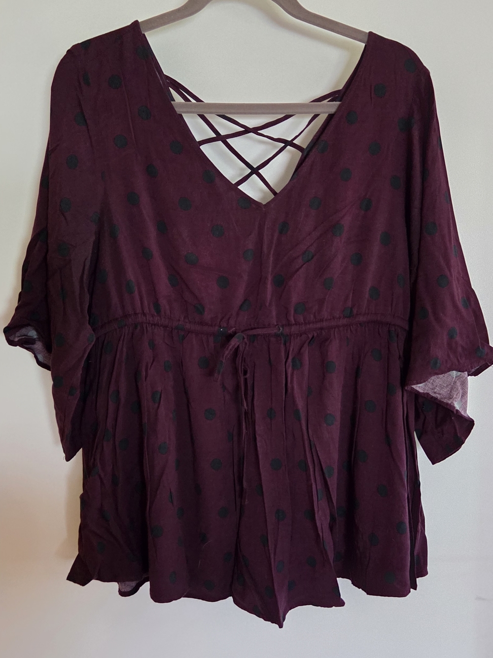 torrid Burgundy Polka Dot Crisscross V-Neck Tank